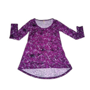 LuLaRoe Women's Lynnae Longsleeve Top Purple Black White Floral Size XXS